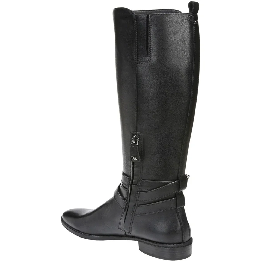 Sam Edelman Wide Calf Black Leather Buckle Tall Boots Women US 9.5 Riding Boots